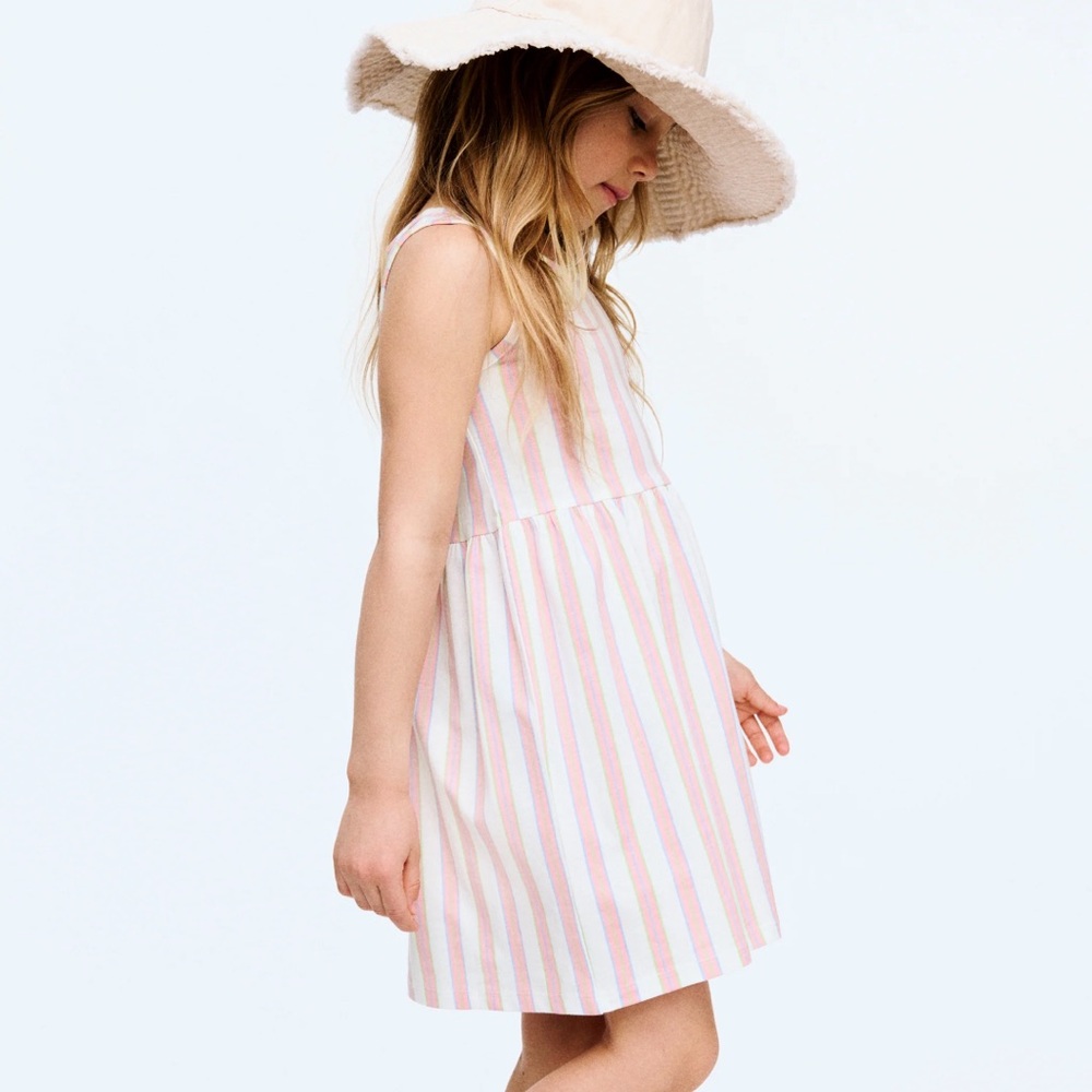 H&M Kids Girls Pink White Striped Dress Cotton Spring Summer Vacation Size 5